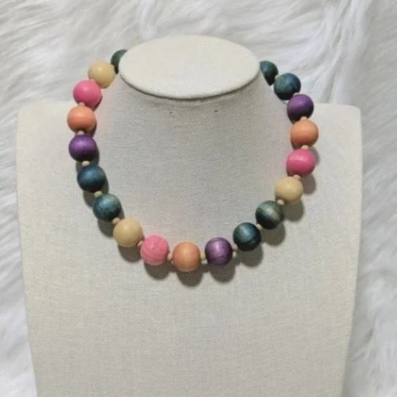 Colorful Rainbow Wood Beaded Necklace - Picture 1 of 2